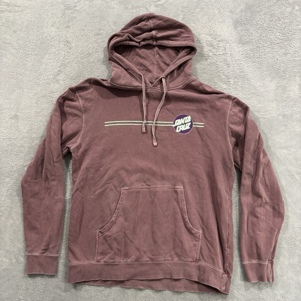 Santa Cruz Hoodie Men's Large Pullover Skater Maroon Logo Pockets Drawstring